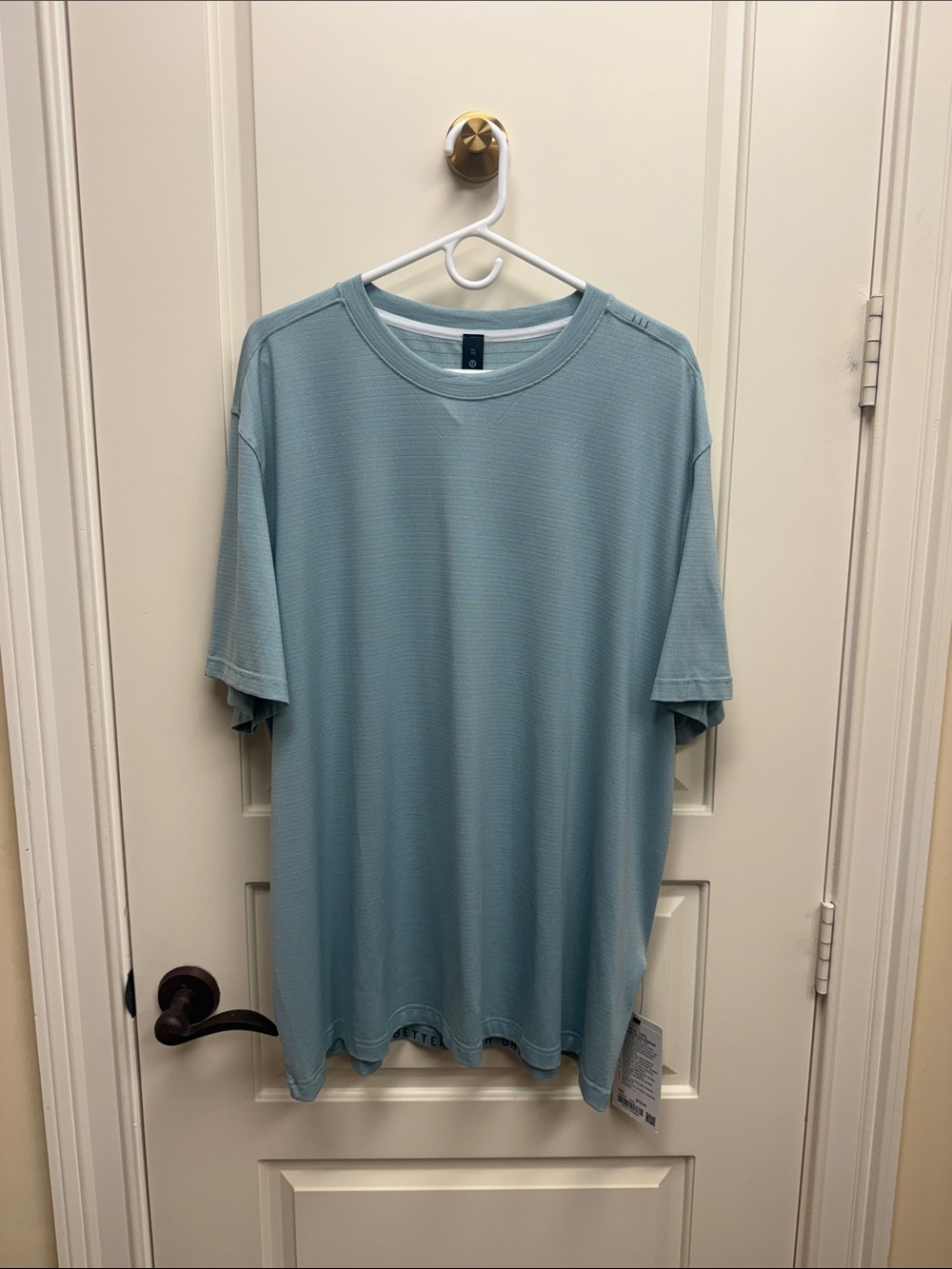 lululemon athletica Men's Short Sleeve Crew Tee in pale  teal color